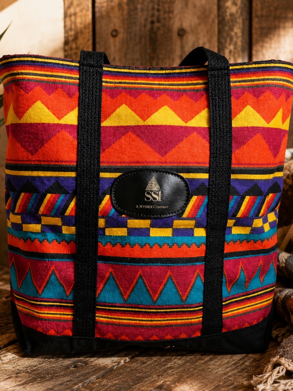 Vintage 90s NYNEX Southwestern Tapestry Tote Bag Colorful Geometric Boho